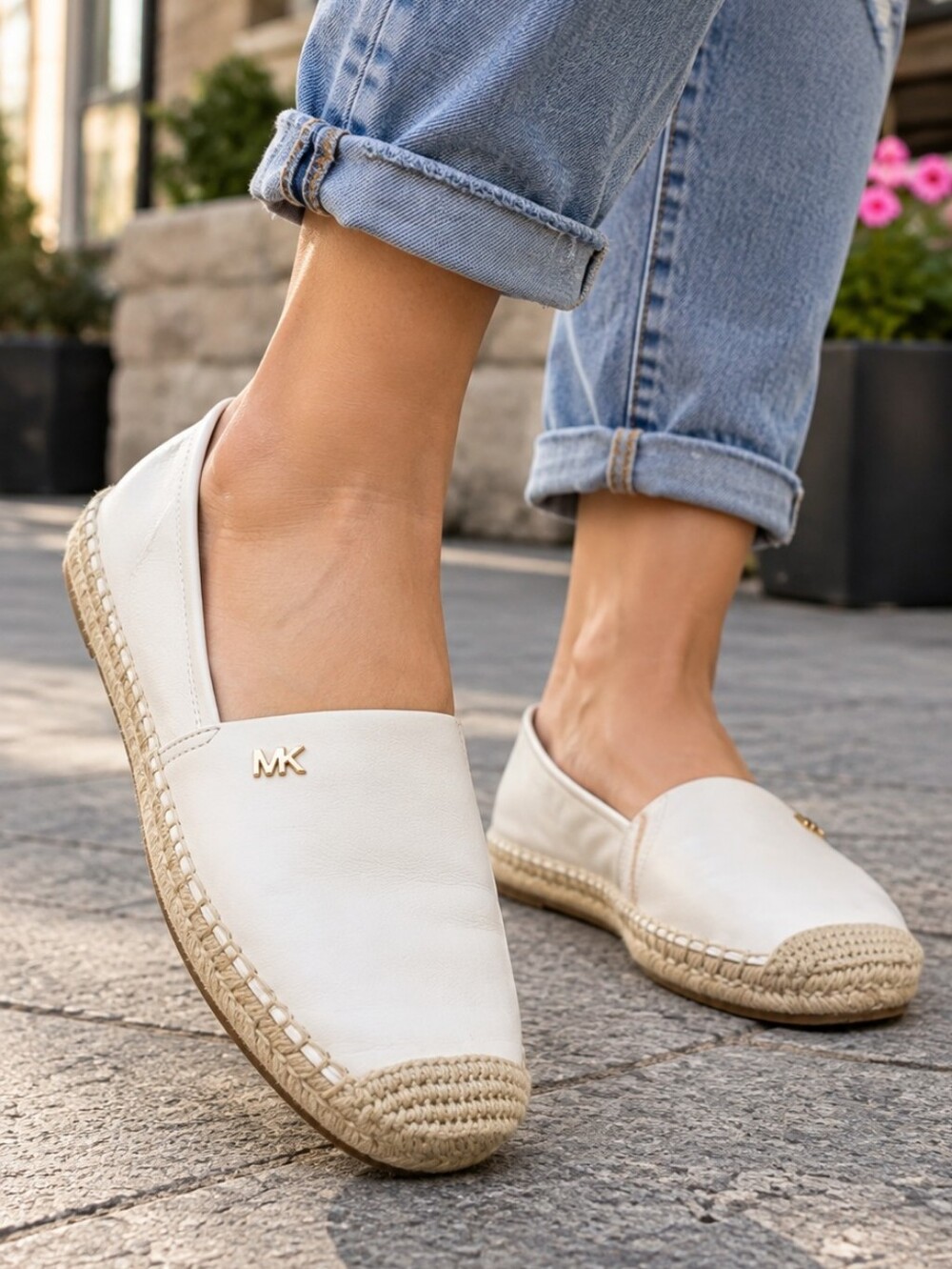 Michael Kors Leather Espadrille Flats Gold MK Size 7